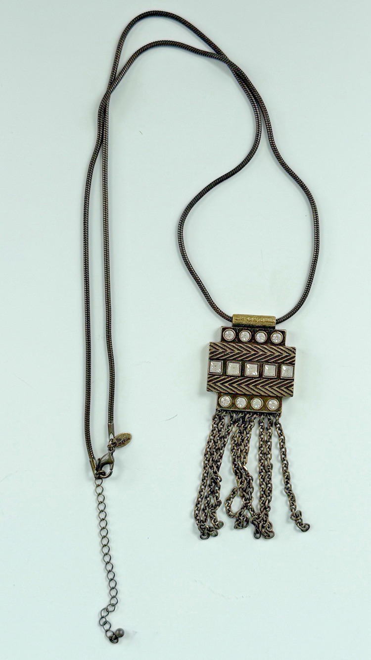 Lia Sophia "Diverge" Antique Gold Pendant w/Cut Crystal Snake Chain Necklace 36"